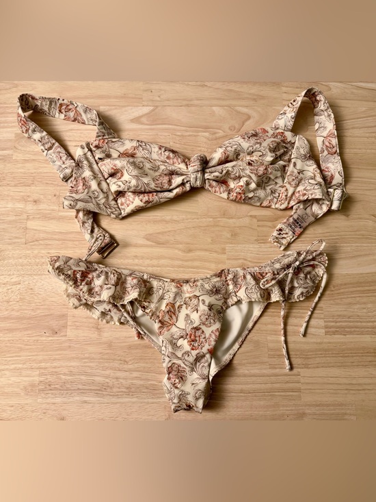 Montce Other - Montce Cream Floral Ruffle Bikini with Peach Accents